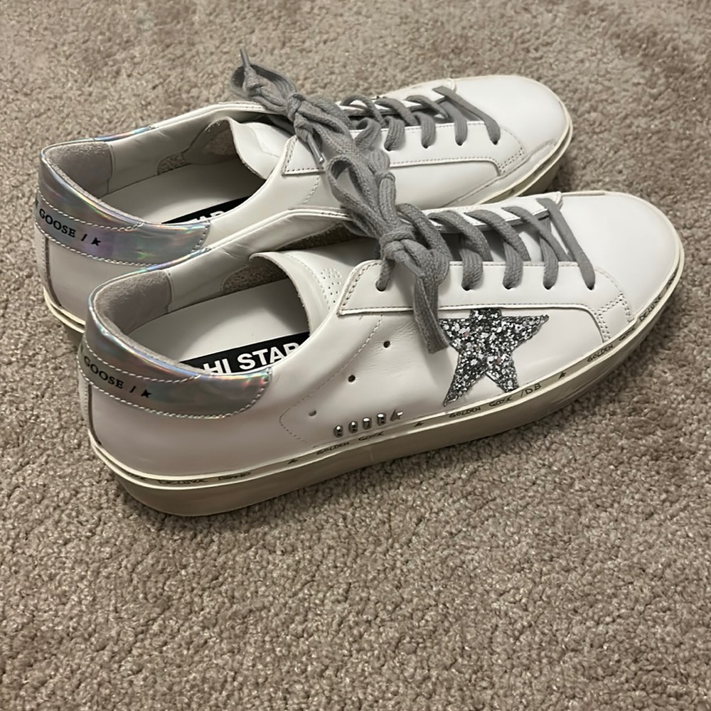 Hi Star silver glitter golden goose shoes
